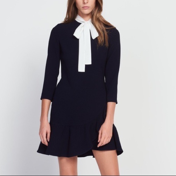 Sandro | Dresses | Sandro Ghalia Blue Tie Neck Dress | Poshmark
